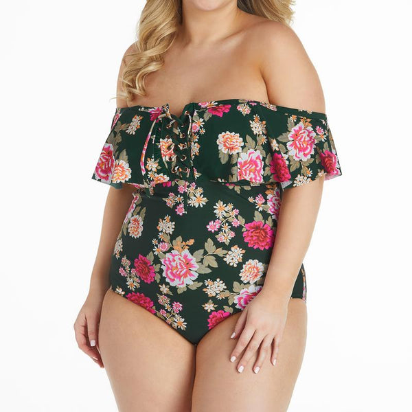 Two Piece Full Coverage Modest Swimsuit - M2228 Abstract Floral / Roya